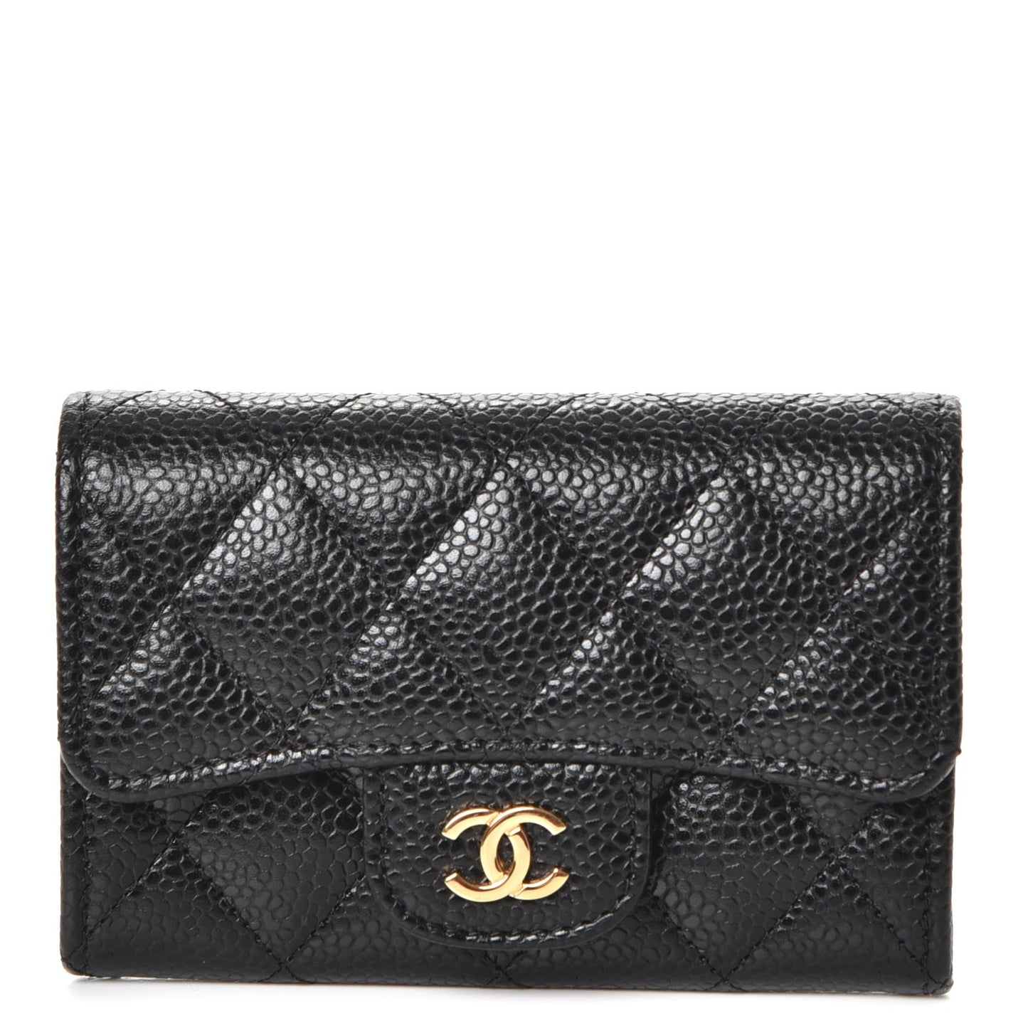 Caviar Quilted Flap Card Holder Black