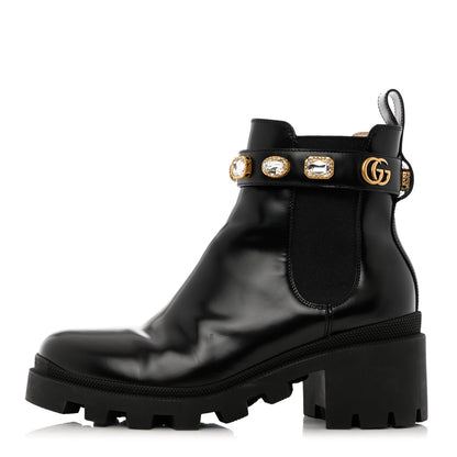 Gucci Calfskin Crystal GG Trip Chelsea Ankle Boots 41 Black 1 of 11