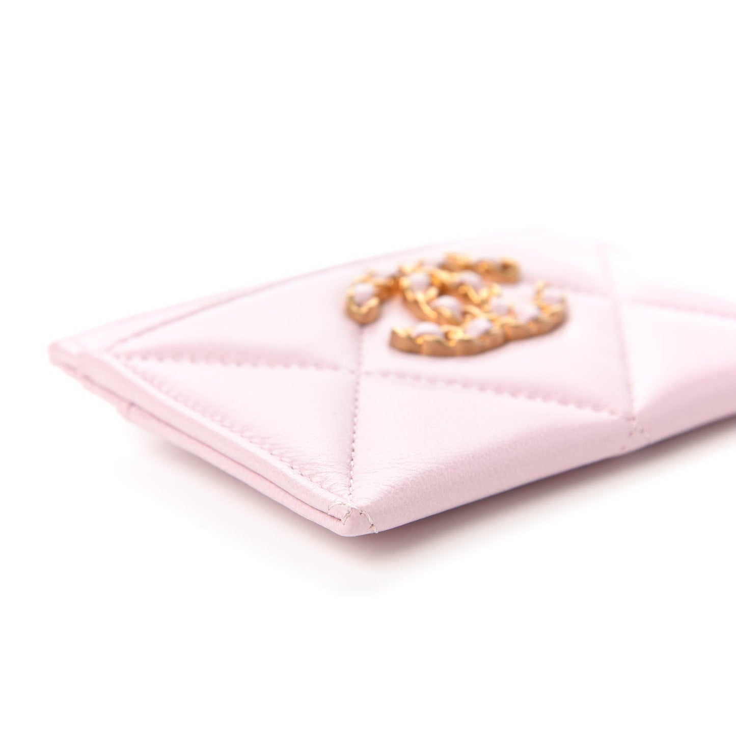 Lambskin Quilted Chanel 19 Card Holder Light Pink