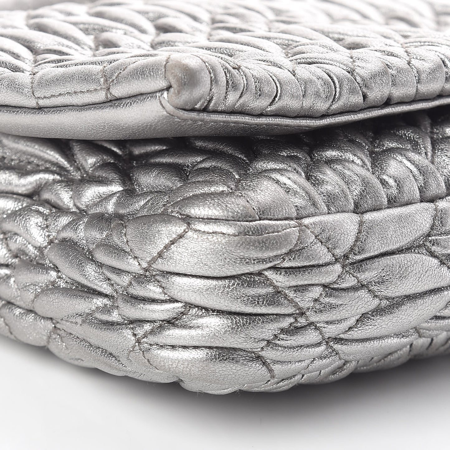 Metallic Nappa Matelasse Crystal Flap Clutch Cromo
