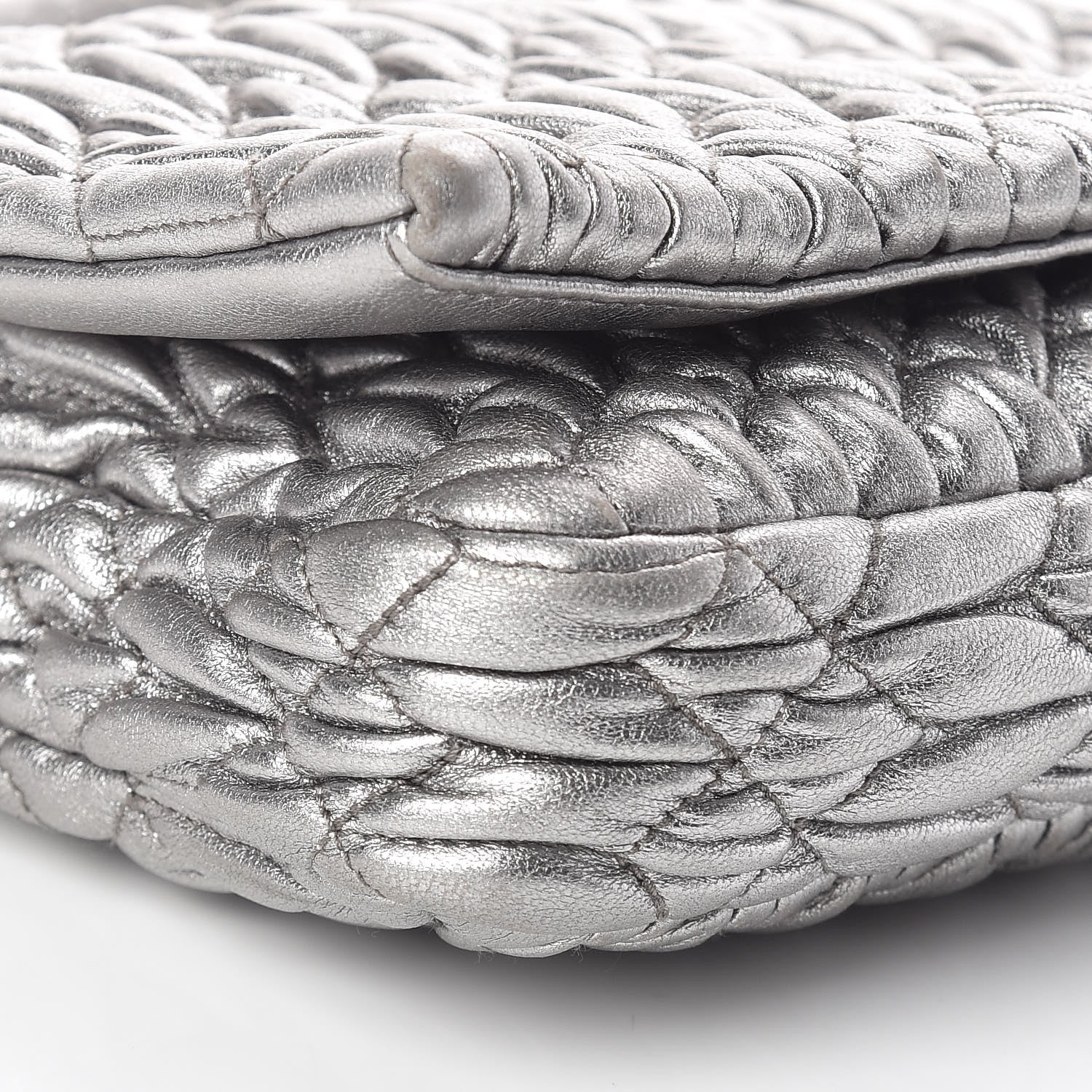 Miu Miu Metallic Nappa Matelasse Crystal Flap Clutch Cromo 7 of 10