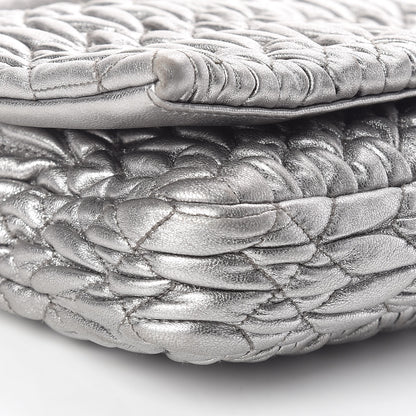 Miu Miu Metallic Nappa Matelasse Crystal Flap Clutch Cromo 7 of 10