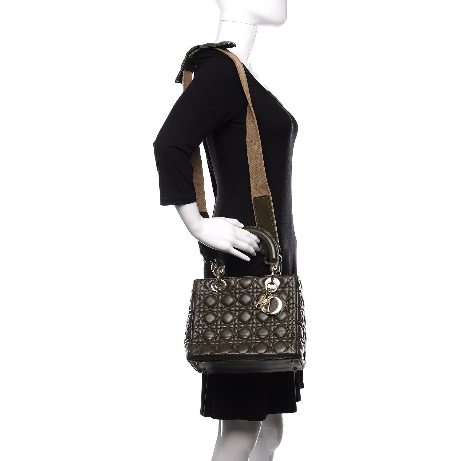 Christian Dior Lambskin Cannage Medium Lady Dior Olive Green 2 of 9