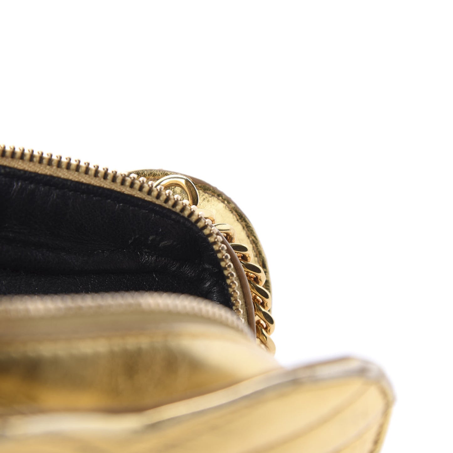 Metallic Calfskin Matelasse Chevron Monogram Small Love Heart Chain Bag Gold