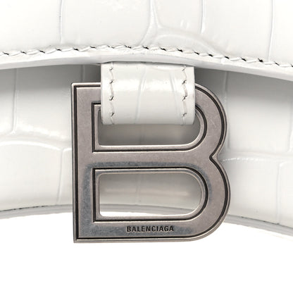 Balenciaga Shiny Calfskin Crocodile Embossed Hourglass Top Handle Bag XS White 9 of 13