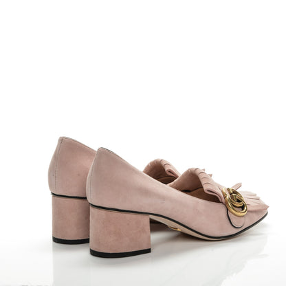Gucci Kid Scamosciato GG Marmont Fringe 50mm Loafer Pumps 38 Crystal Pink 4 of 8