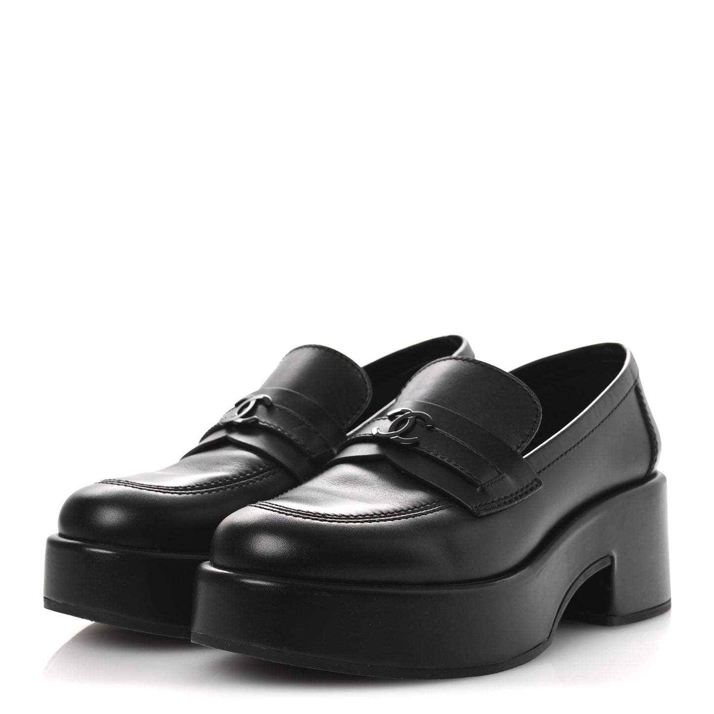 Calfskin CC Platform Loafers 38 Black