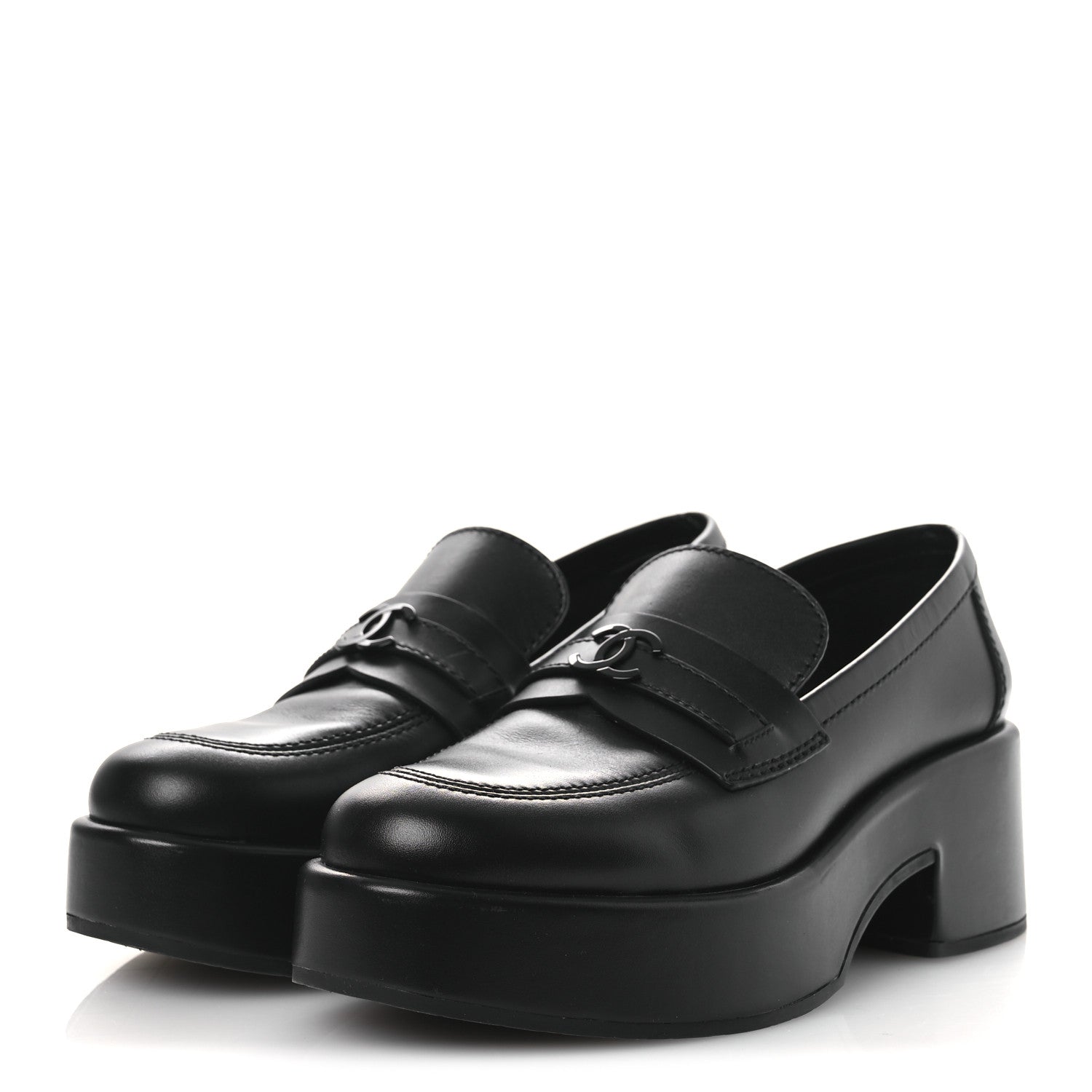Chanel Calfskin CC Platform Loafers 38 Black 4 of 12