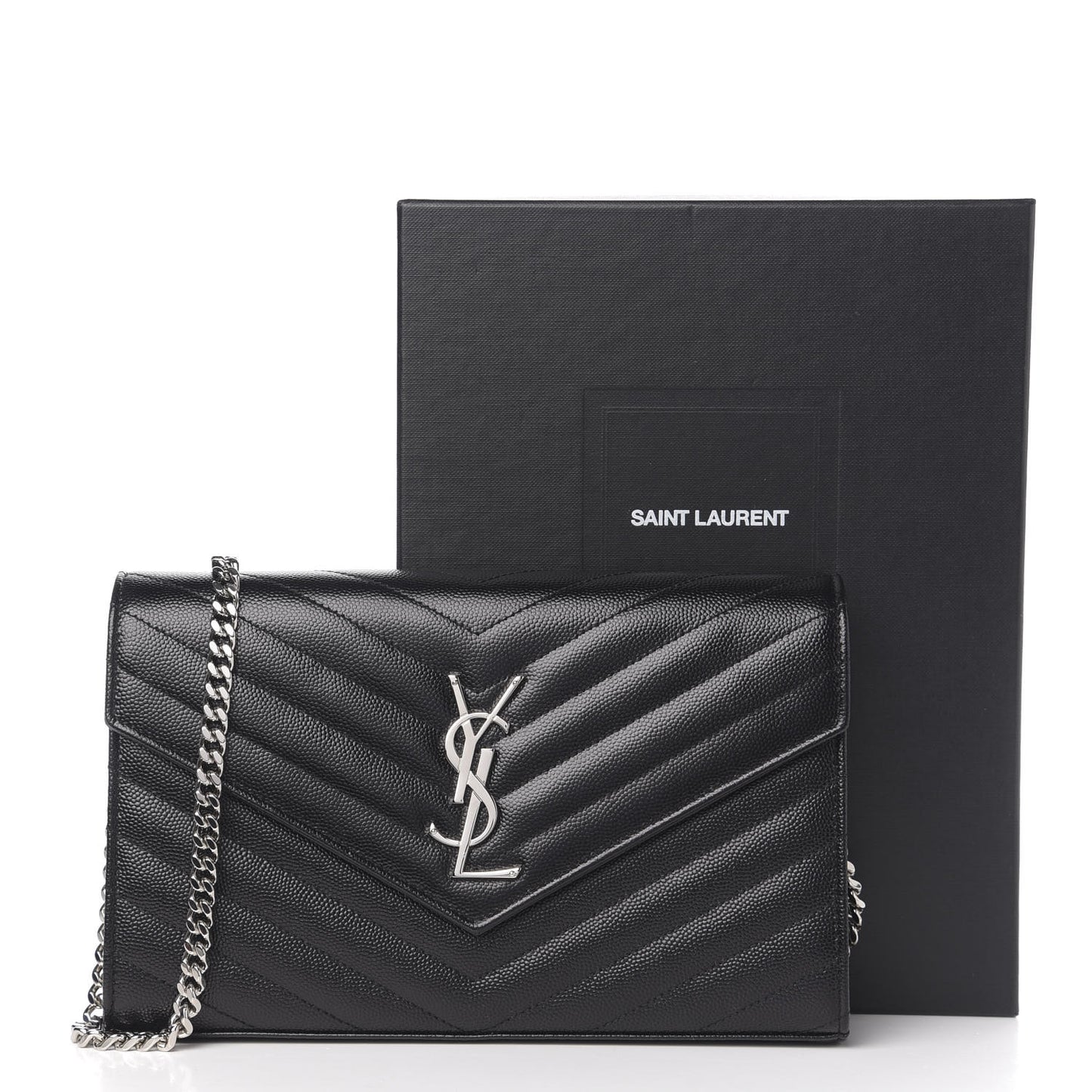 Grain De Poudre Matelasse Chevron Monogram Chain Wallet Black