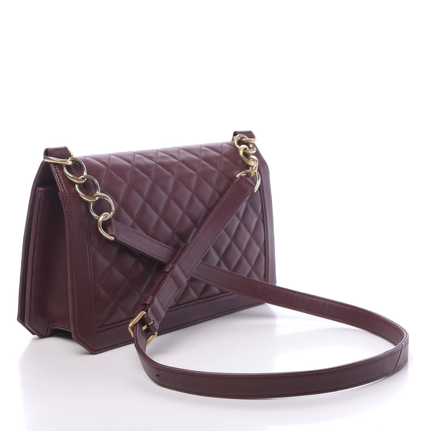 Calfskin Quilted Large Flap Bag Burgundy