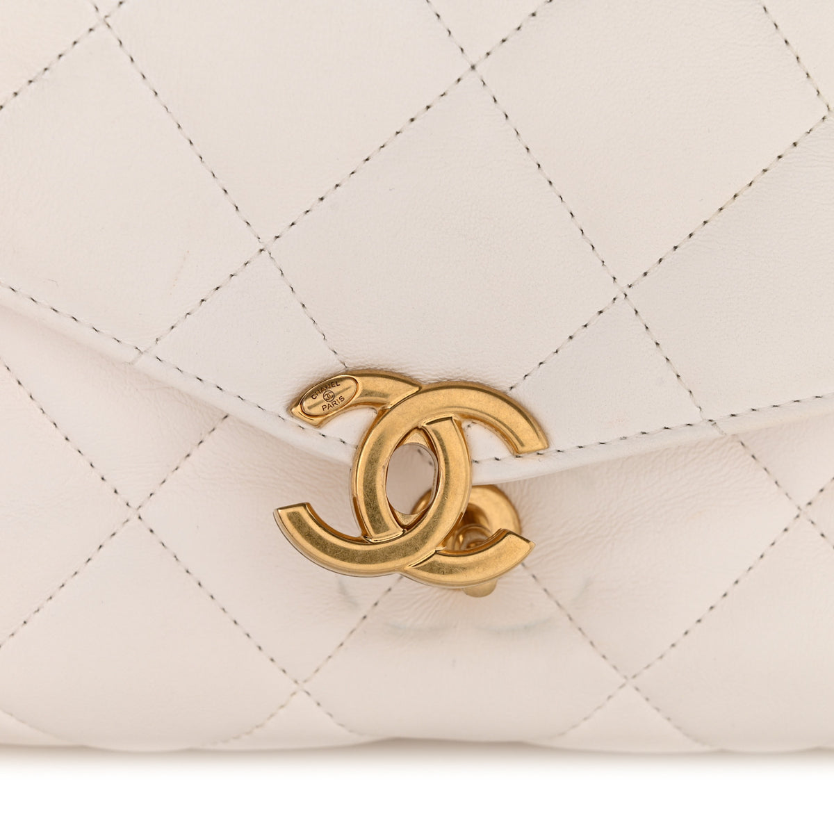 Calfskin Quilted Top Handle Flap White