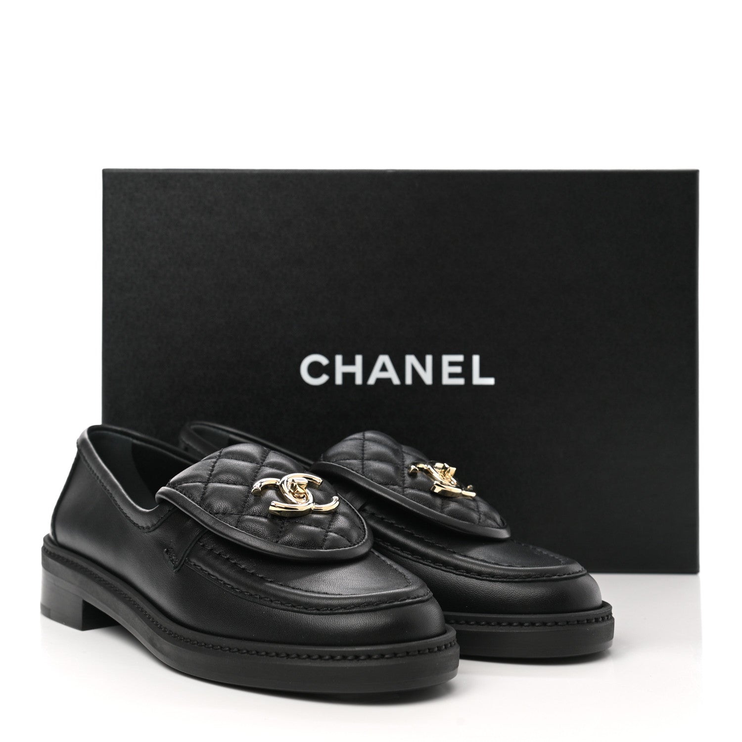 Chanel Lambskin Quilted CC Turnlock Loafers 35.5 Black 9 of 10