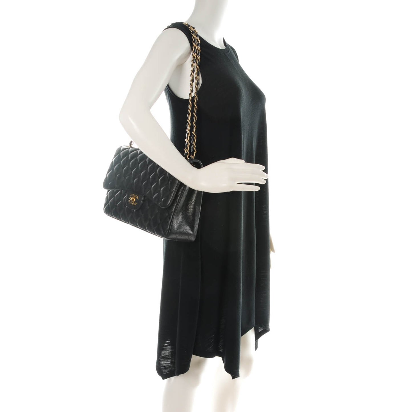 Caviar Quilted Jumbo Double Flap Black