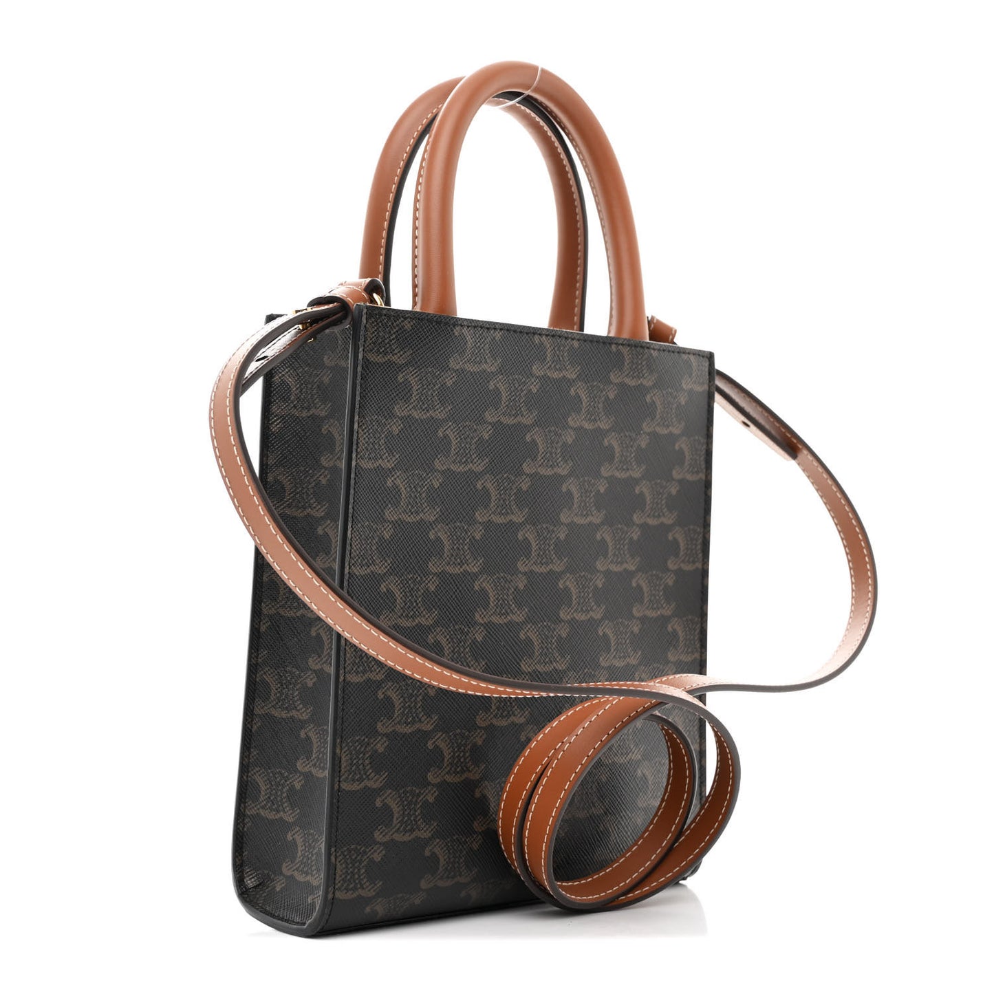 Triomphe Canvas Calfskin Mini Vertical Cabas Tan