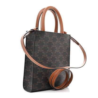 Celine Triomphe Canvas Calfskin Mini Vertical Cabas Tan 3 of 9