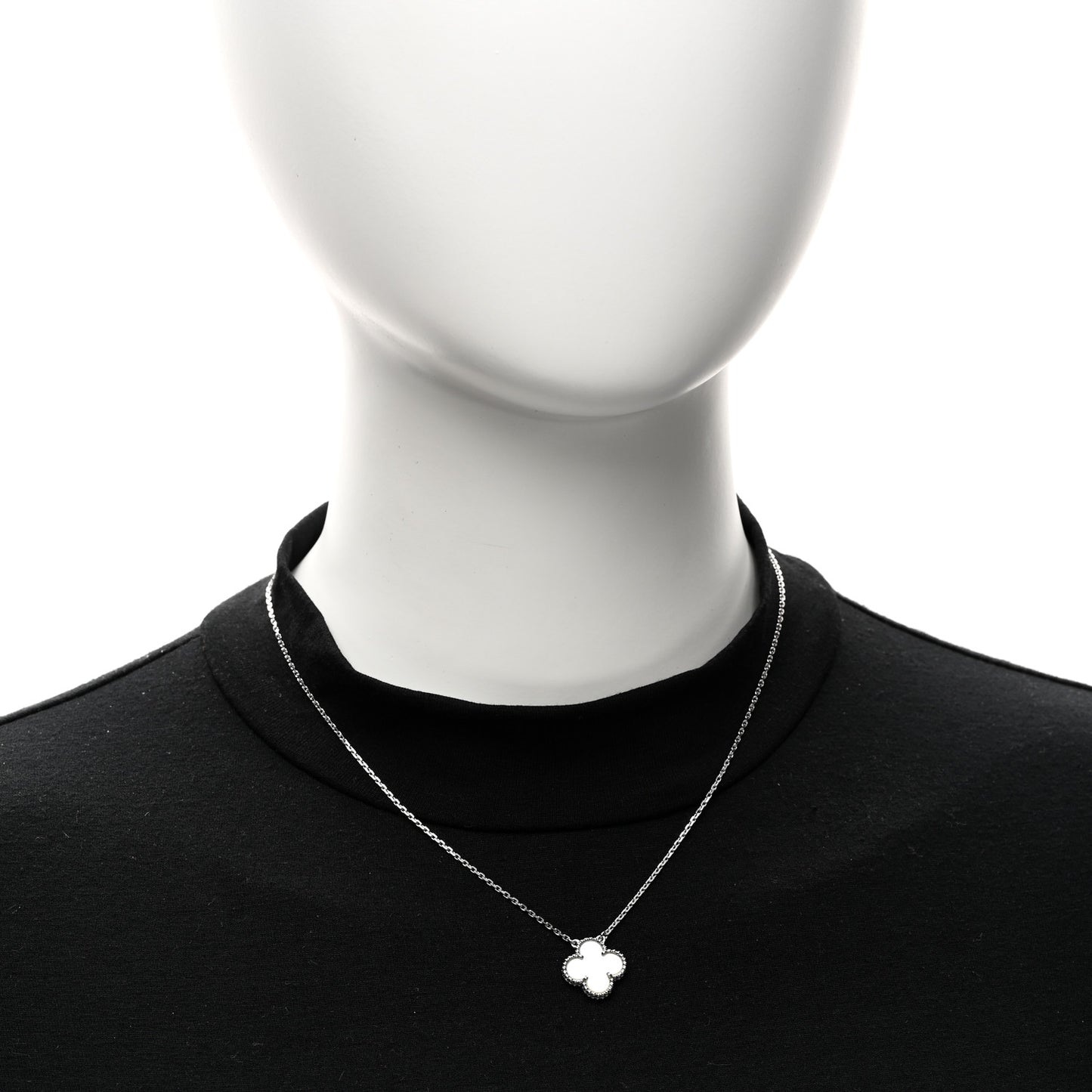18K White Gold Mother of Pearl Vintage Alhambra Pendant Necklace