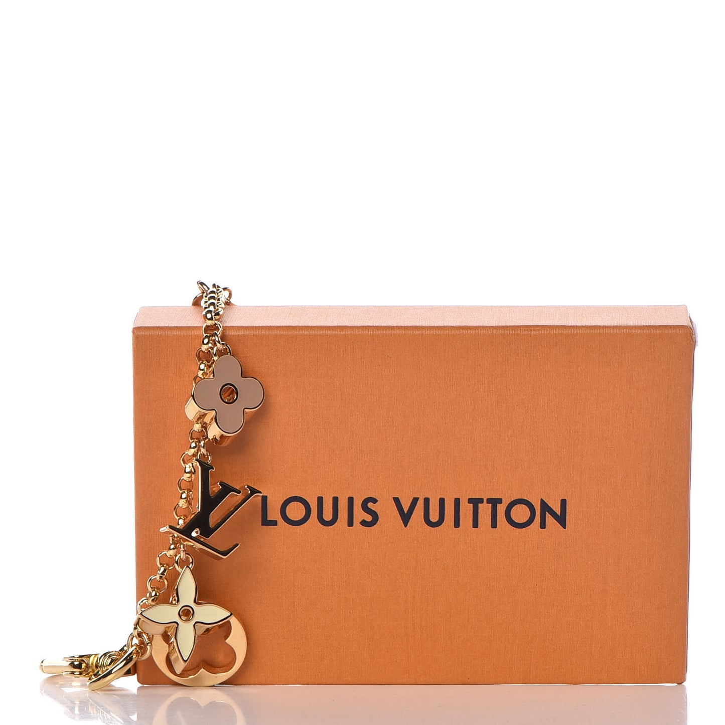 Brass Enamel Fleur De Monogram Bag Charm Chain Gold