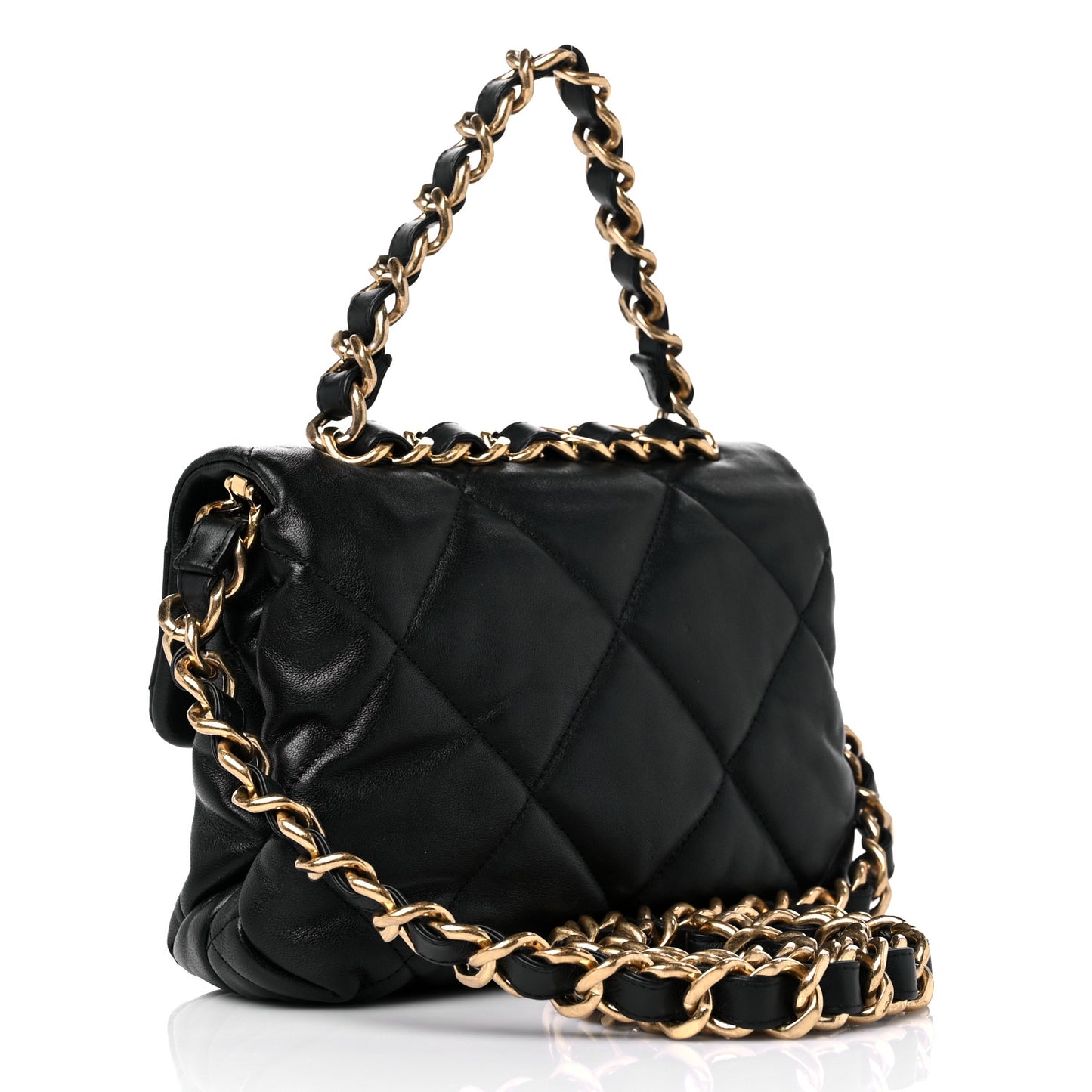 Lambskin Quilted Small Chain Top Handle Flap Black