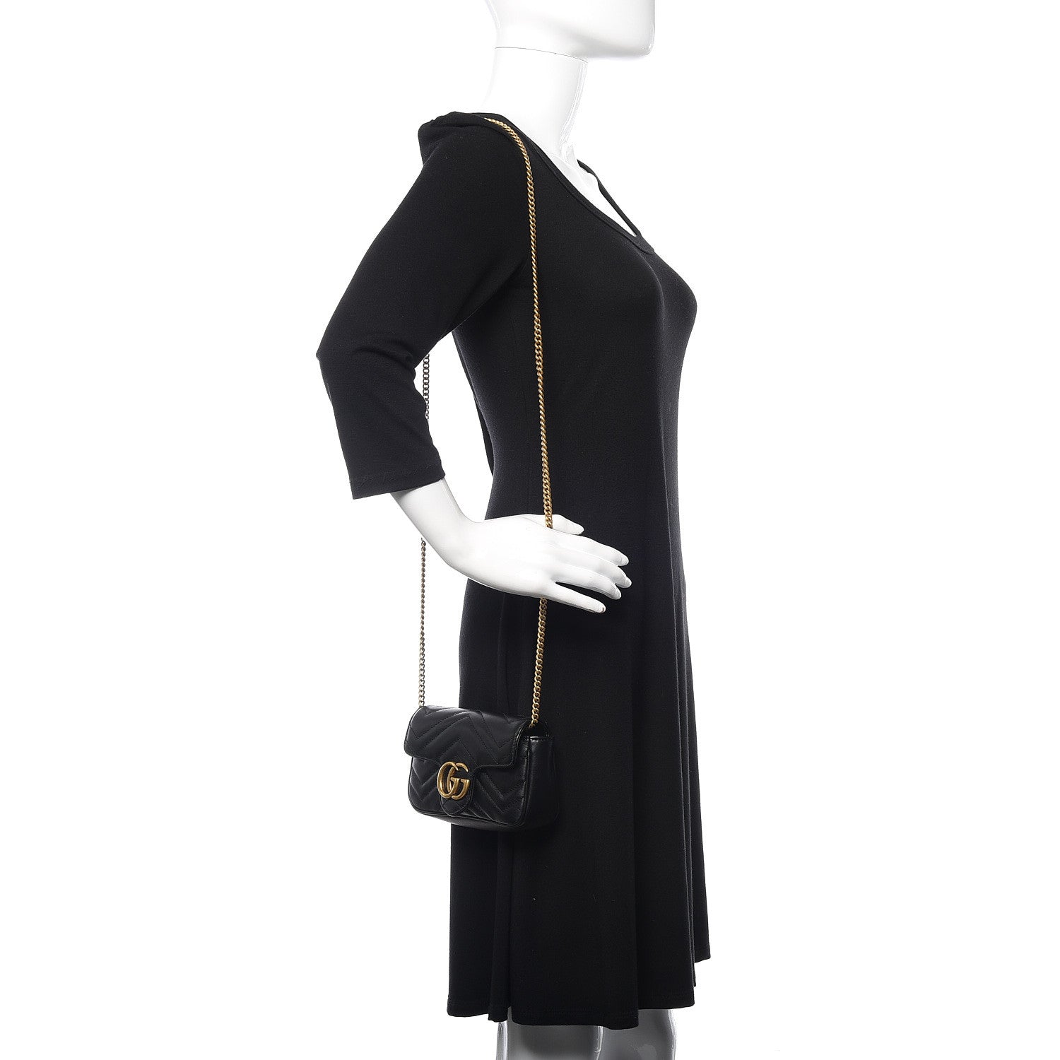 Gucci Calfskin Matelasse Super Mini GG Marmont Shoulder Bag Black 2 of 10