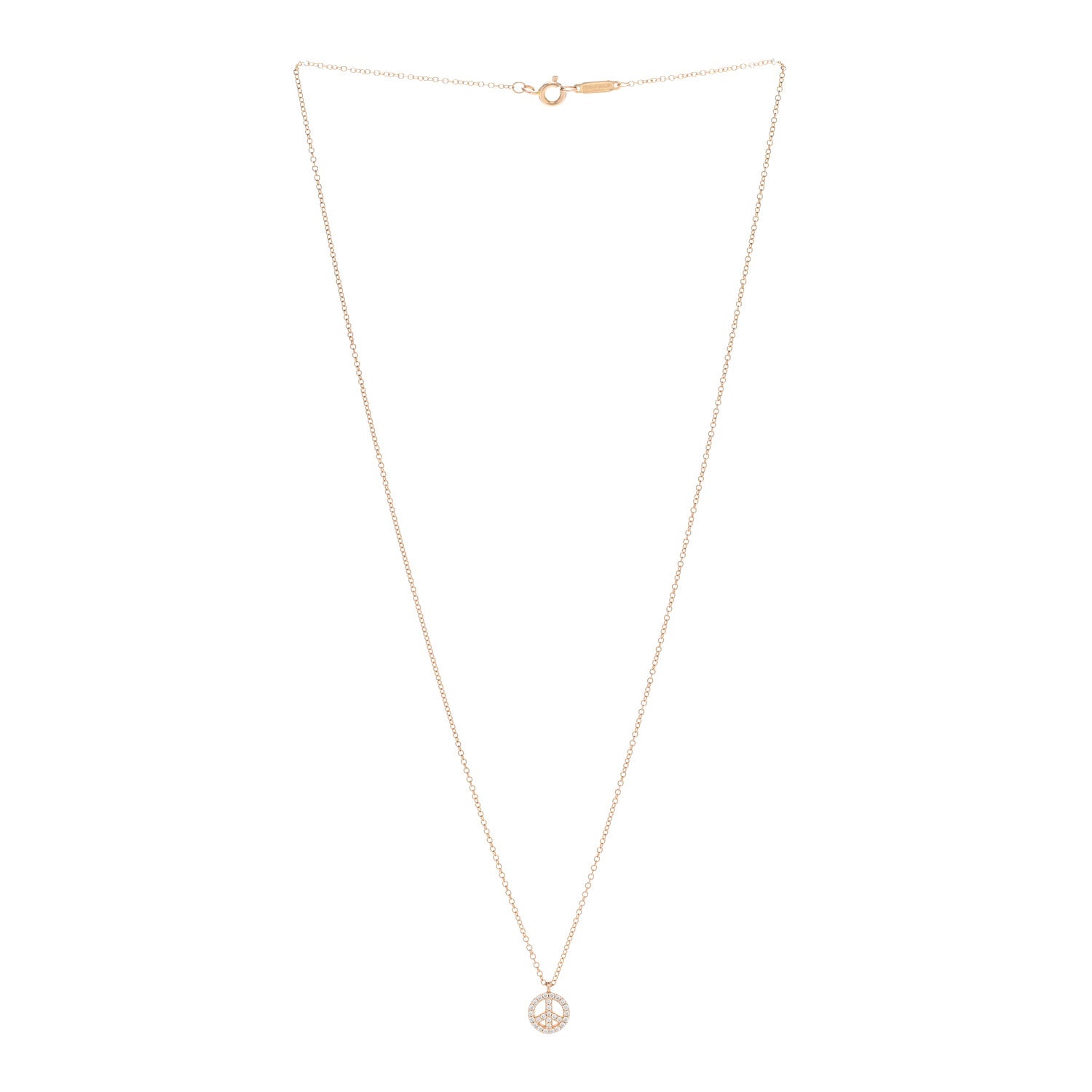 Tiffany 18K Rose Gold Diamond Mini Metro Peace Pendant Necklace 3 of 6