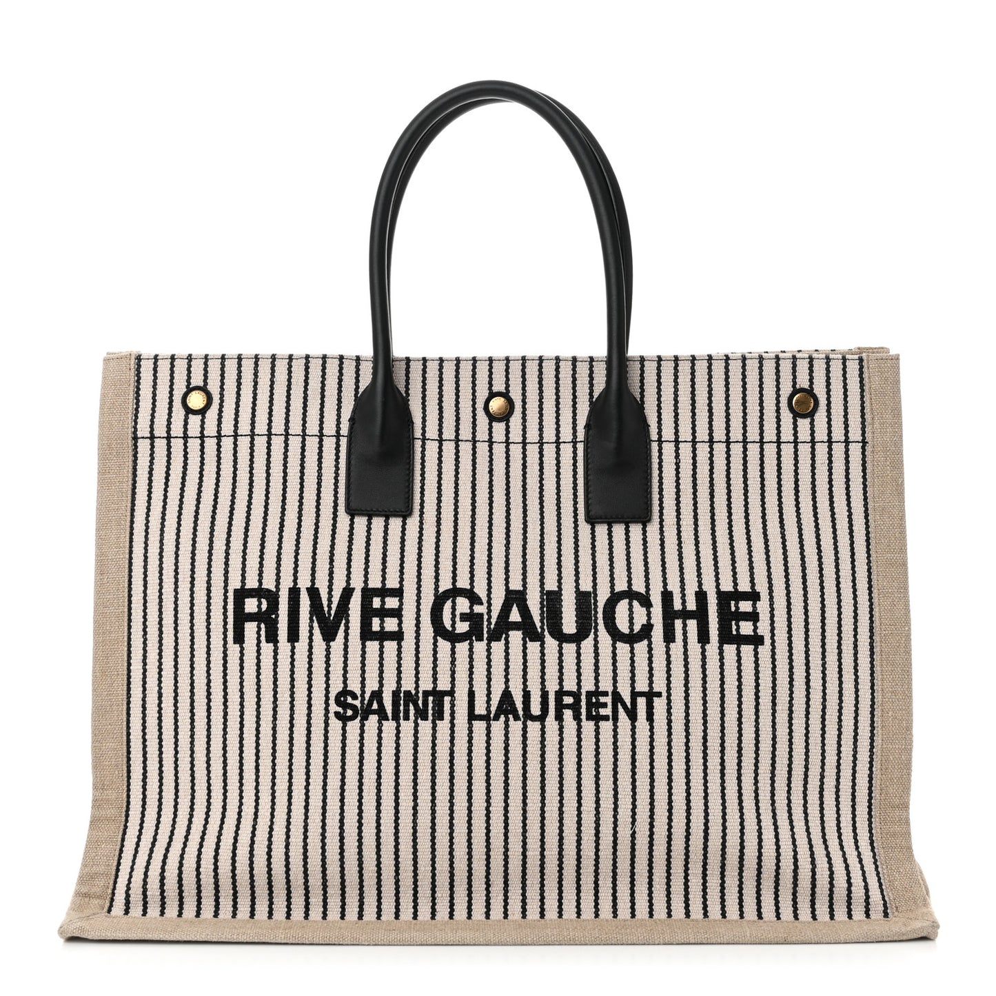 Embroidered Cotton Linen Rive Gauche Noe Tote Natural Black