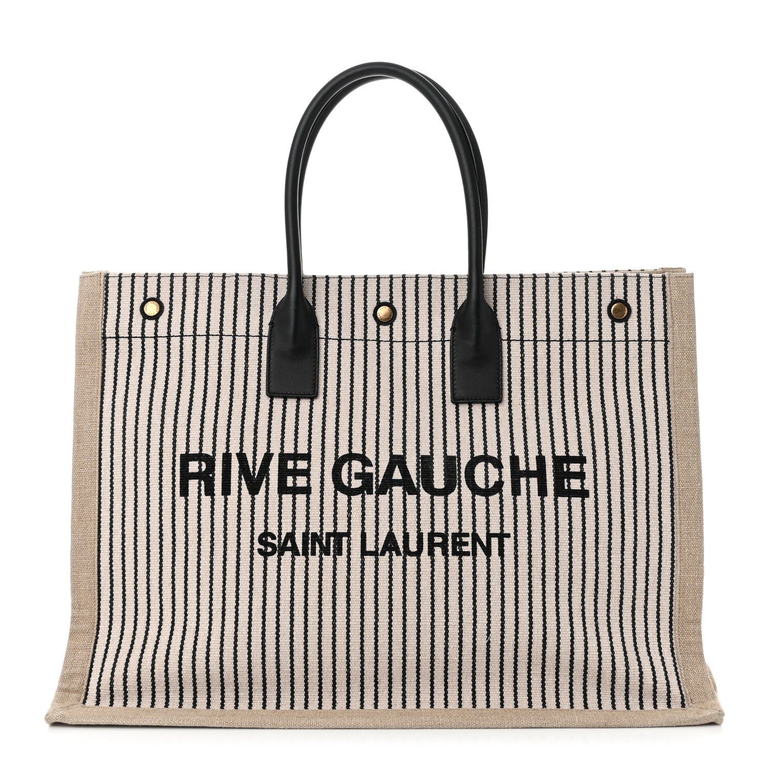 Saint Laurent Embroidered Cotton Linen Rive Gauche Noe Tote Natural Black 1 of 11