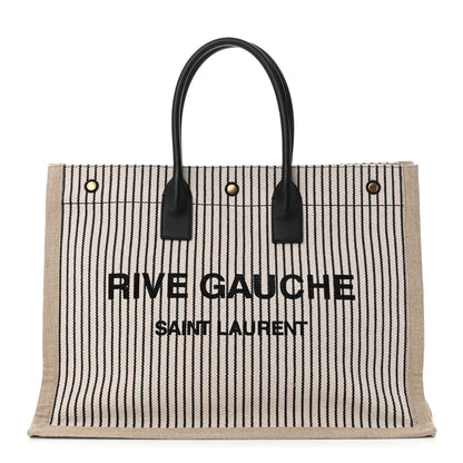 Saint Laurent Embroidered Cotton Linen Rive Gauche Noe Tote Natural Black 1 of 11