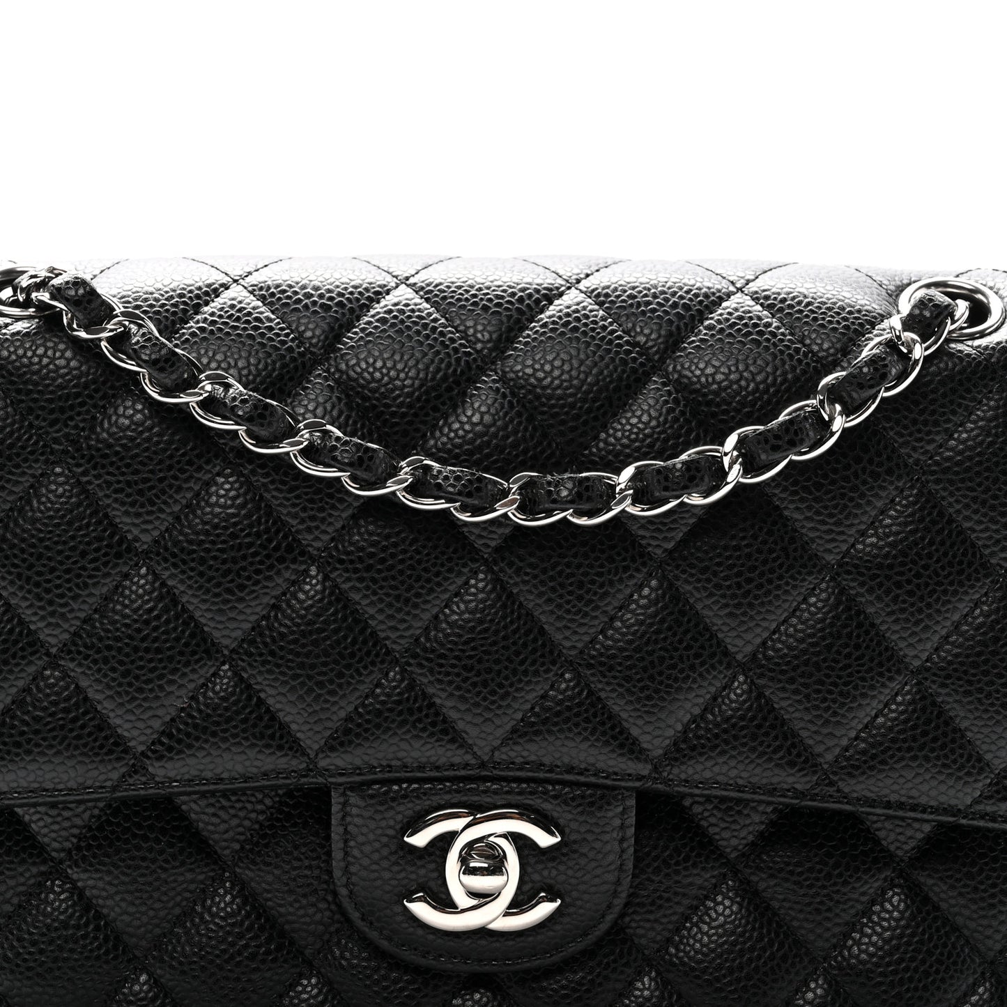 Caviar Quilted Medium Double Flap Black