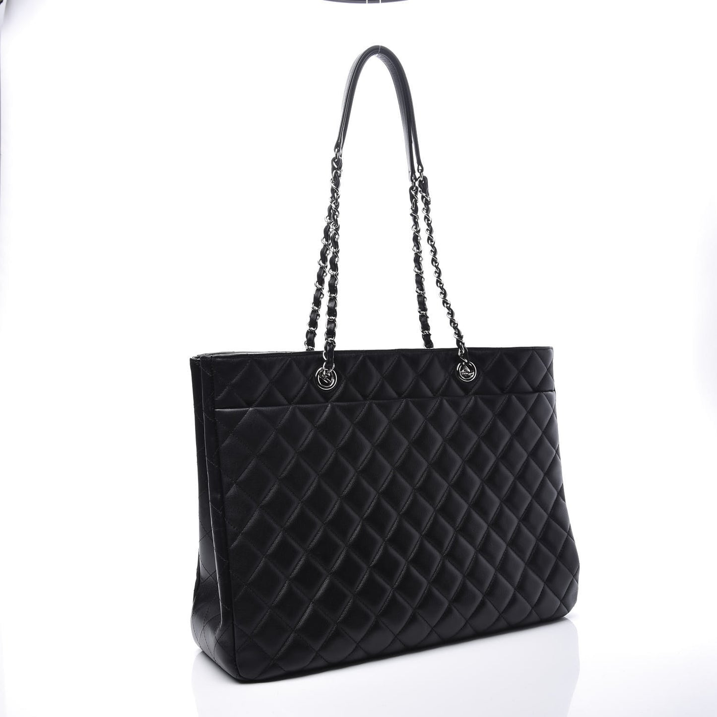 Calfskin Quilted Large Classic Shopping Tote Black
