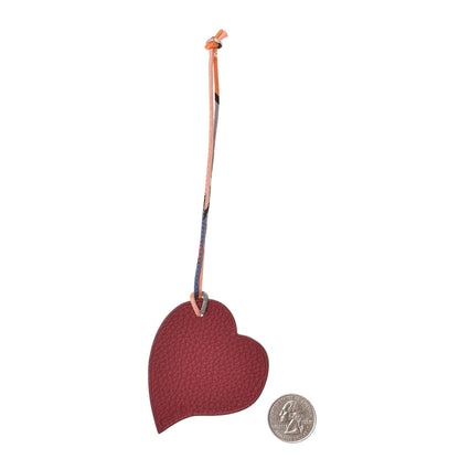 Hermes Togo Epsom Petit H Heart Bag Charm Rubis Chocolate 2 of 5