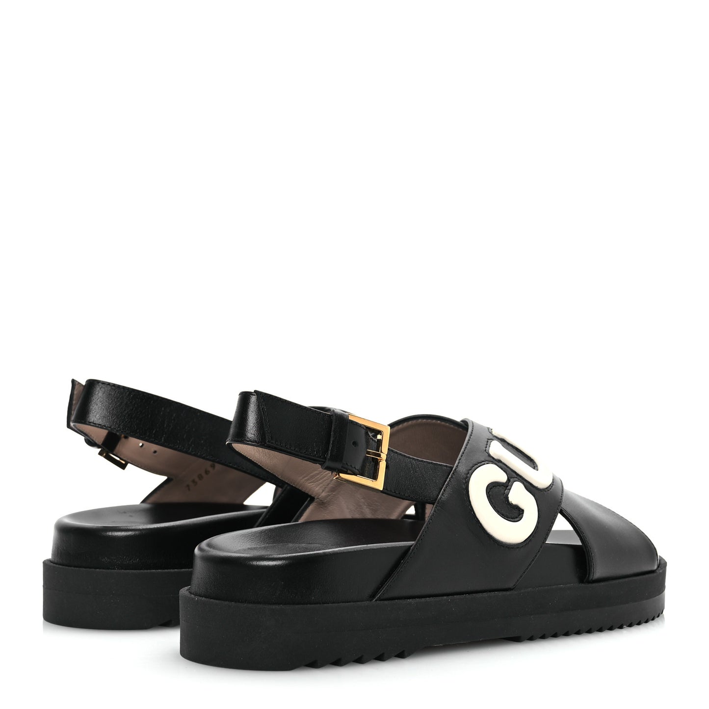 Logo Calfskin Slingback Sandals 36 Black