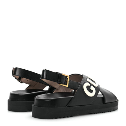 Gucci Logo Calfskin Slingback Sandals 36 Black 5 of 12