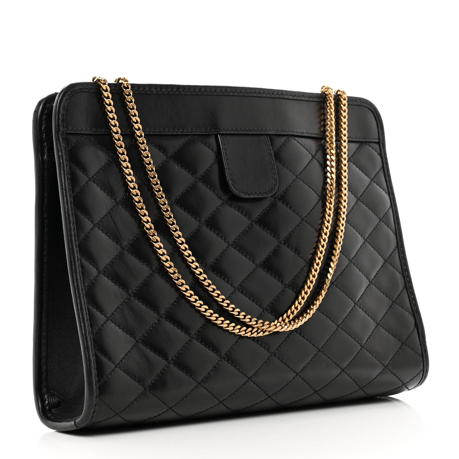 Saint Laurent Lambskin Quilted Monogram Baby Victoire Chain Clutch Bag Black 3 of 10