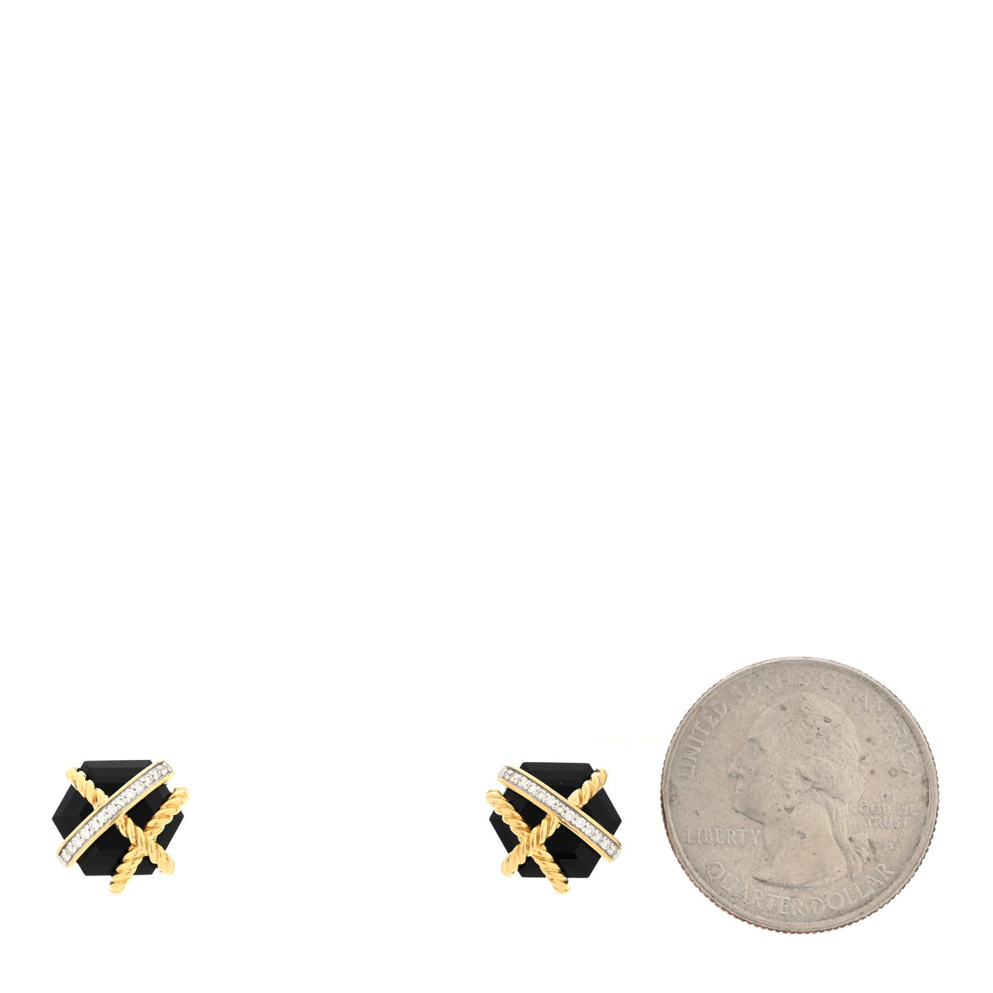 18K Yellow Gold Diamond Onyx 10mm Cable Wrap Earrings