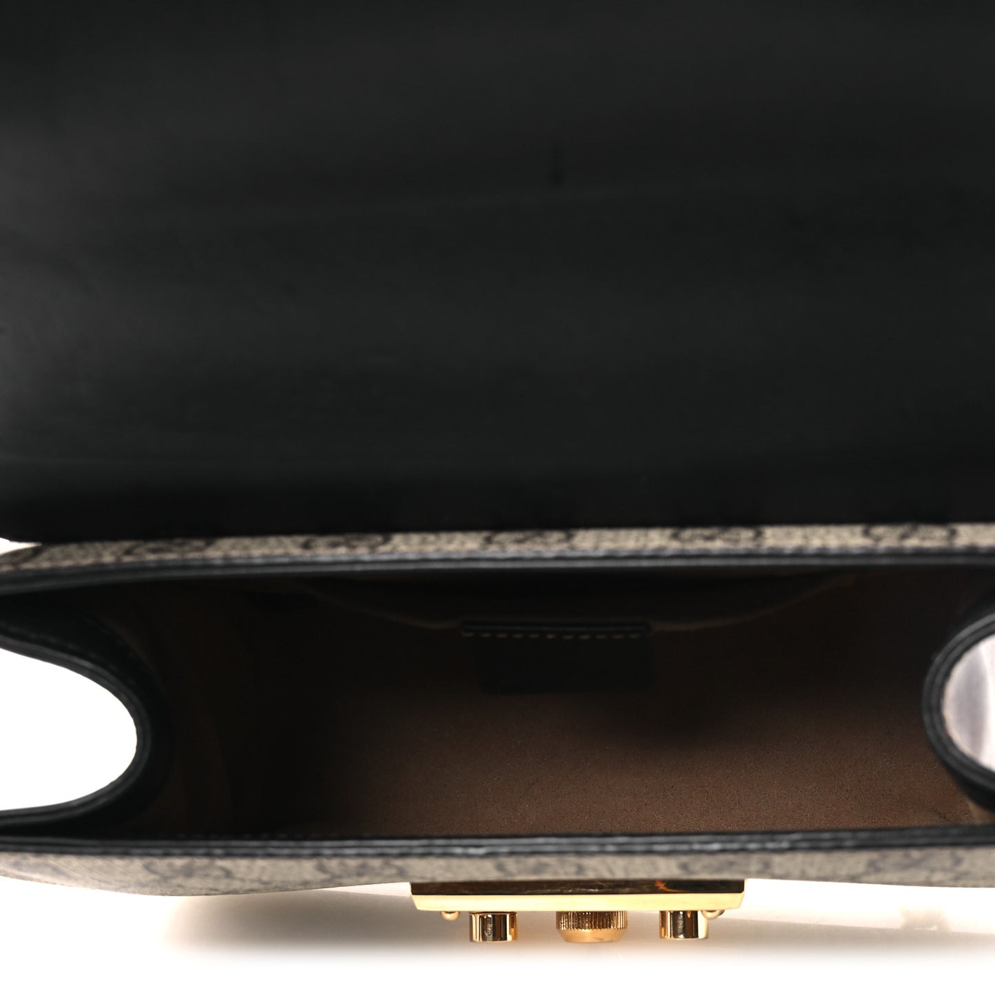 GG Supreme Monogram Calfskin Small Padlock Shoulder Bag Beige Black Cuir