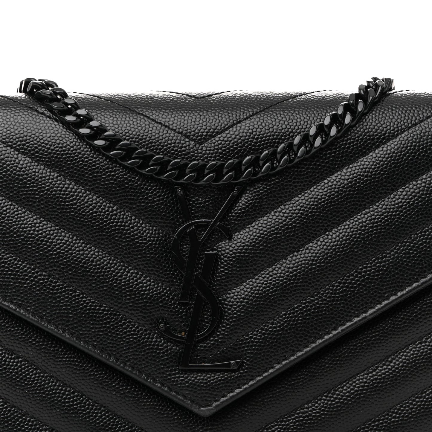 Grain De Poudre Matelasse Chevron Monogram Monochrome Chain Wallet Black