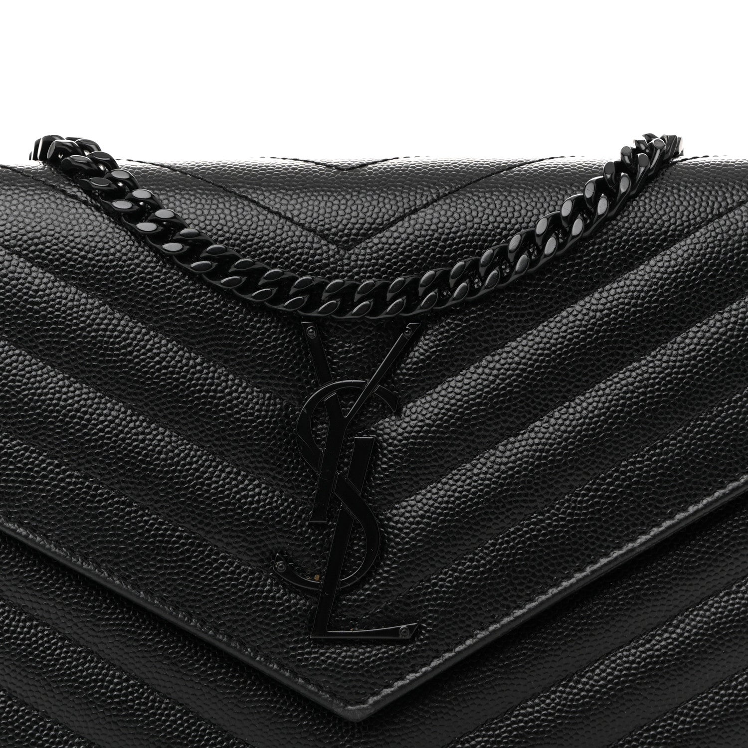 Saint Laurent Grain De Poudre Matelasse Chevron Monogram Monochrome Chain Wallet Black 9 of 12