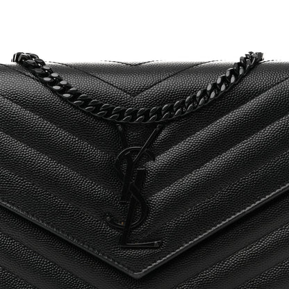 Saint Laurent Grain De Poudre Matelasse Chevron Monogram Monochrome Chain Wallet Black 9 of 12