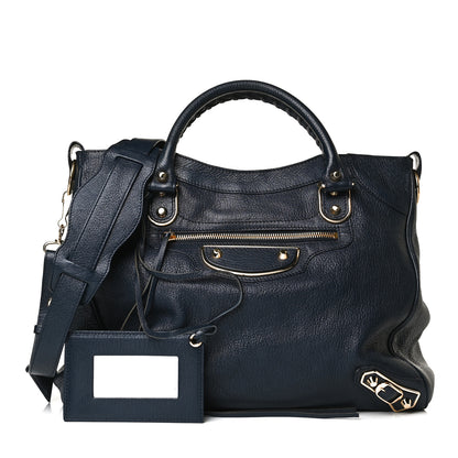 Balenciaga Chevre Gold Metallic Edge Hardware Velo Bleu Nuit Dark Sea 1 of 13