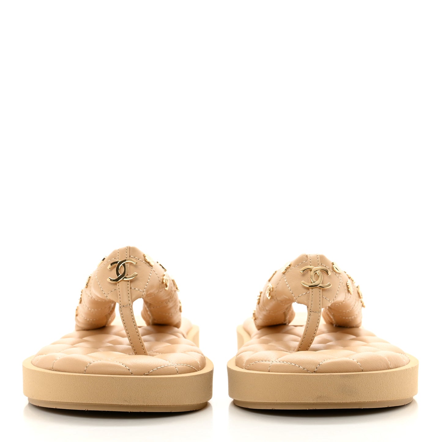 Lambskin Quilted Padded Charms Thong Sandals 41 Beige