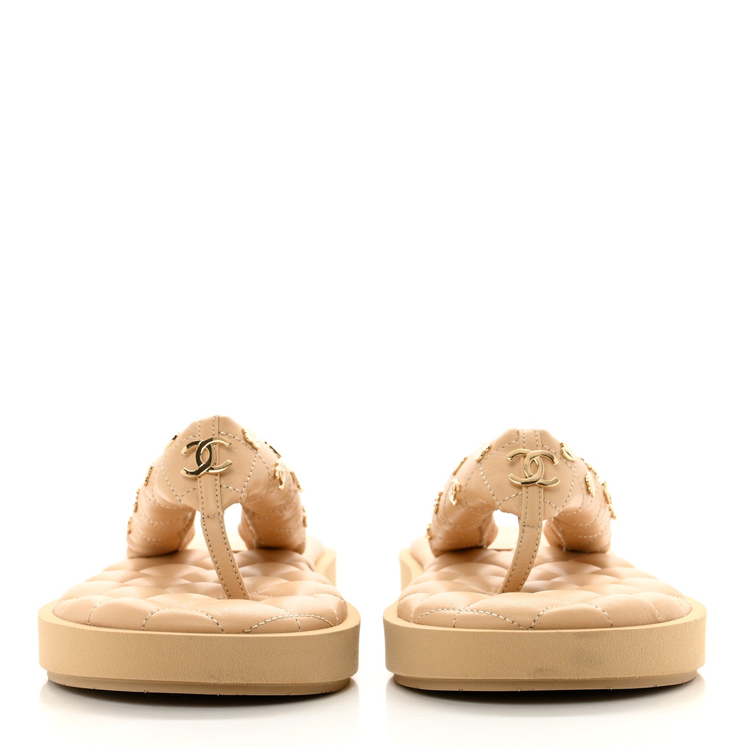 Chanel Lambskin Quilted Padded Charms Thong Sandals 41 Beige 2 of 7
