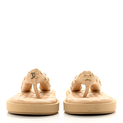 Chanel Lambskin Quilted Padded Charms Thong Sandals 41 Beige 2 of 7