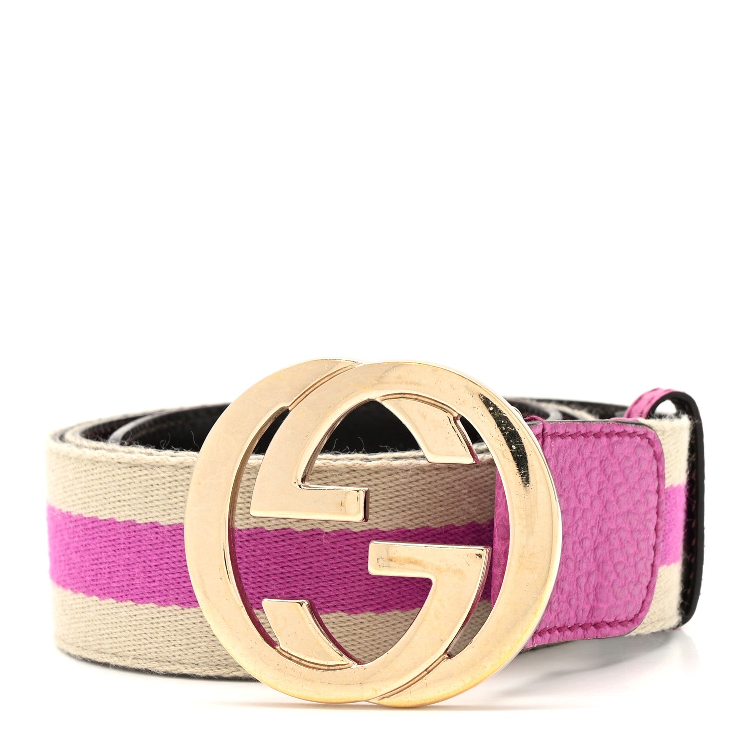 Gucci Calfskin Web Interlocking G Belt 85 34 Fuchsia White 2 of 16