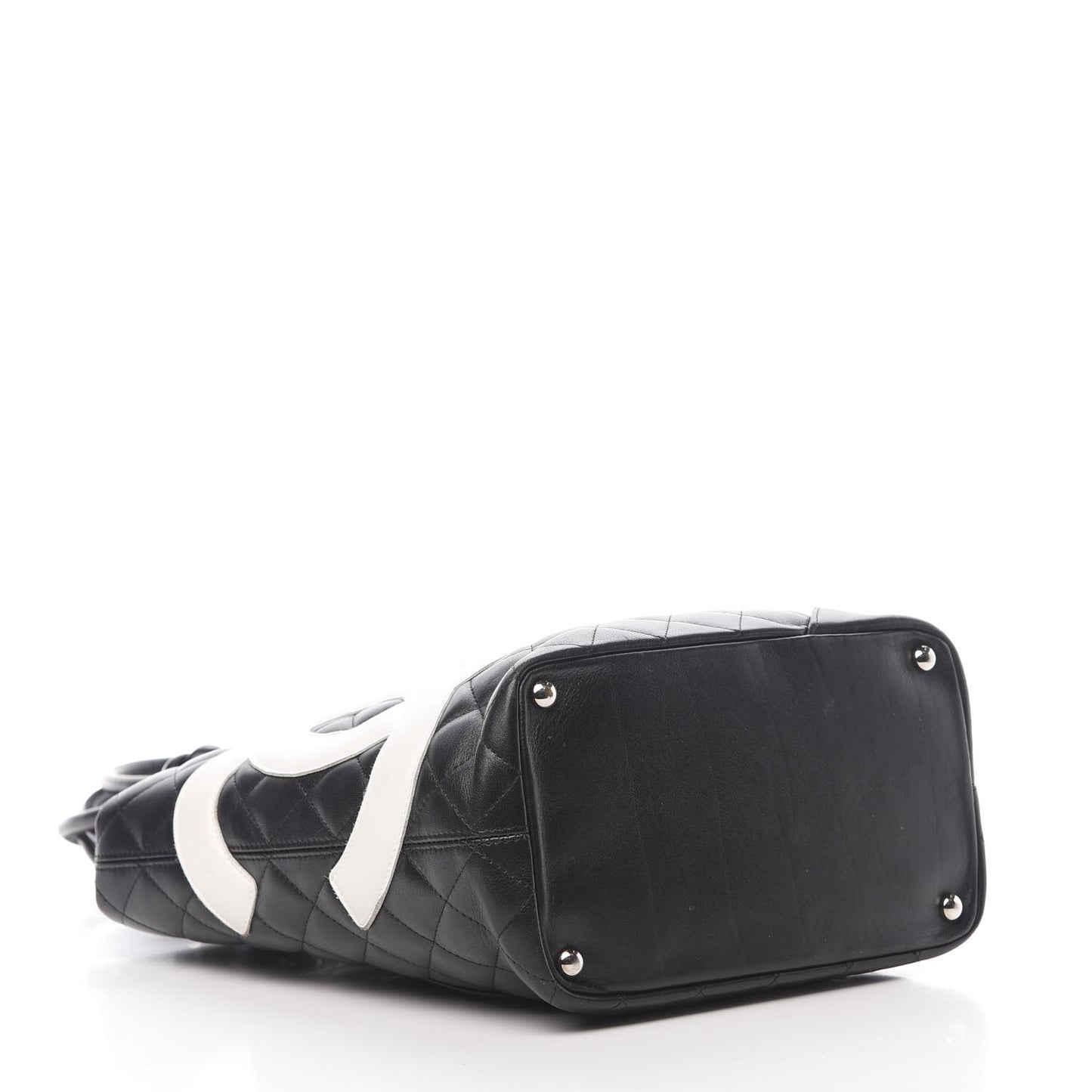 Calfskin Quilted Medium Cambon Tote Black White