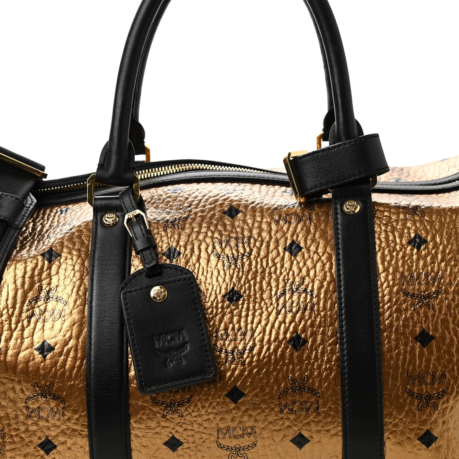 MCM Metallic Visetos Traveler Weekender Duffle Bag Gold 6 of 8