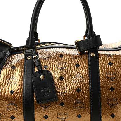 MCM Metallic Visetos Traveler Weekender Duffle Bag Gold 6 of 8