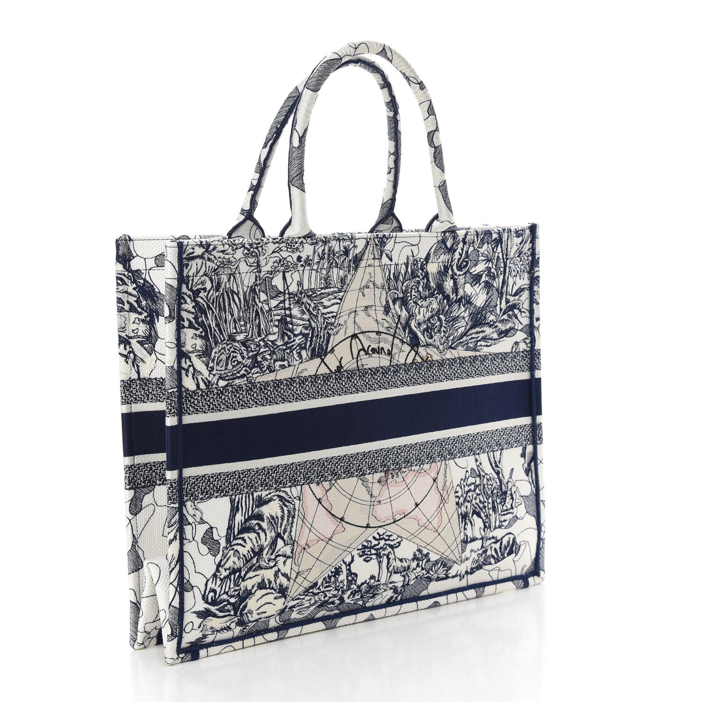 Canvas Embroidered Large Around The World Book Tote Blue