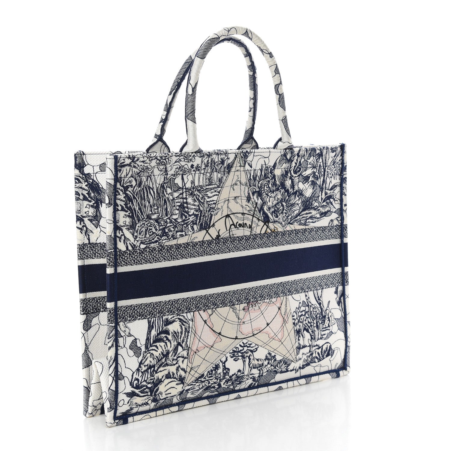 Christian Dior Canvas Embroidered Large Around The World Book Tote Blue 3 of 9