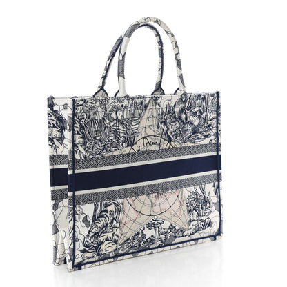 Christian Dior Canvas Embroidered Large Around The World Book Tote Blue 3 of 9