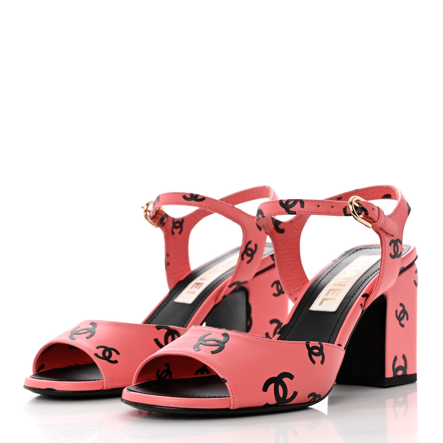 Chanel Printed Lambskin Coco Beach Sandals 37 Pink Black 3 of 9